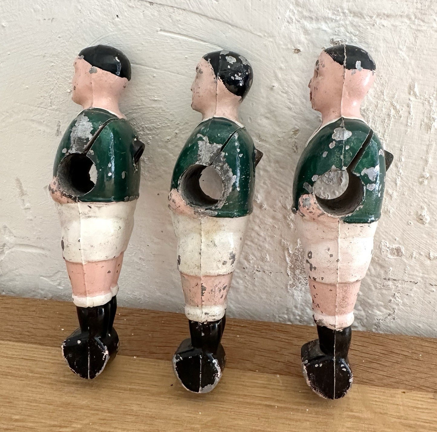 Three Vintage Table Football Players Figures Babyfoot French 1950s Hand Painted3