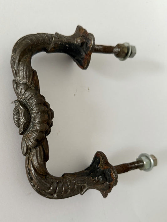 Antique Cast Iron Door Pull Handle Ornate French 19th Century Original0