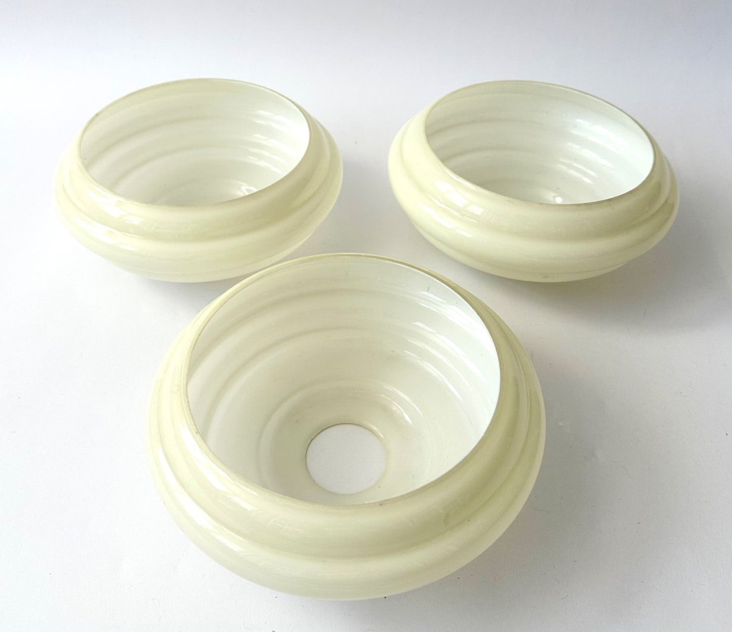 3 vintage French glass light shades chandelier pale green white 1930s1