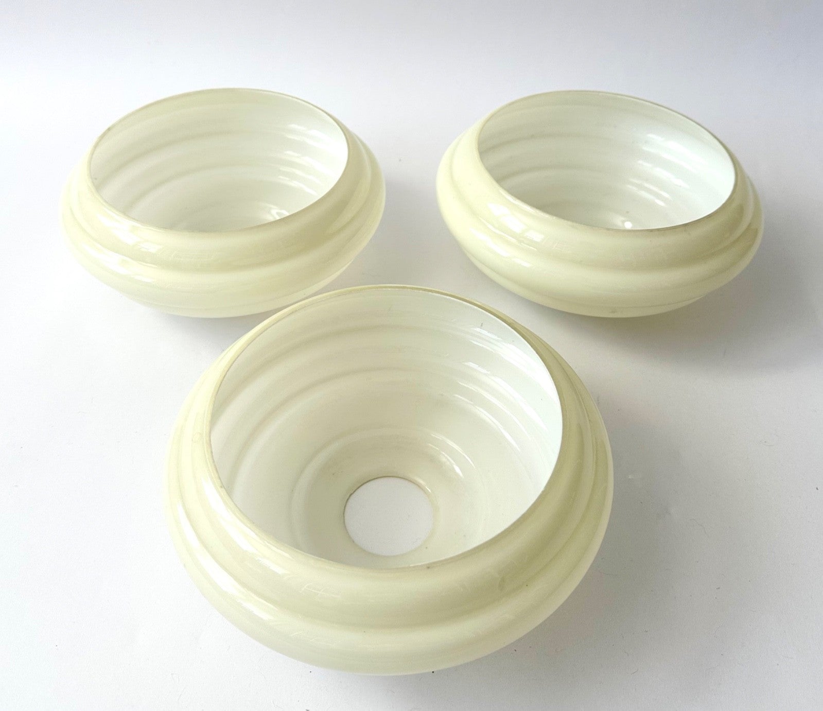 3 vintage French glass light shades chandelier pale green white 1930s1