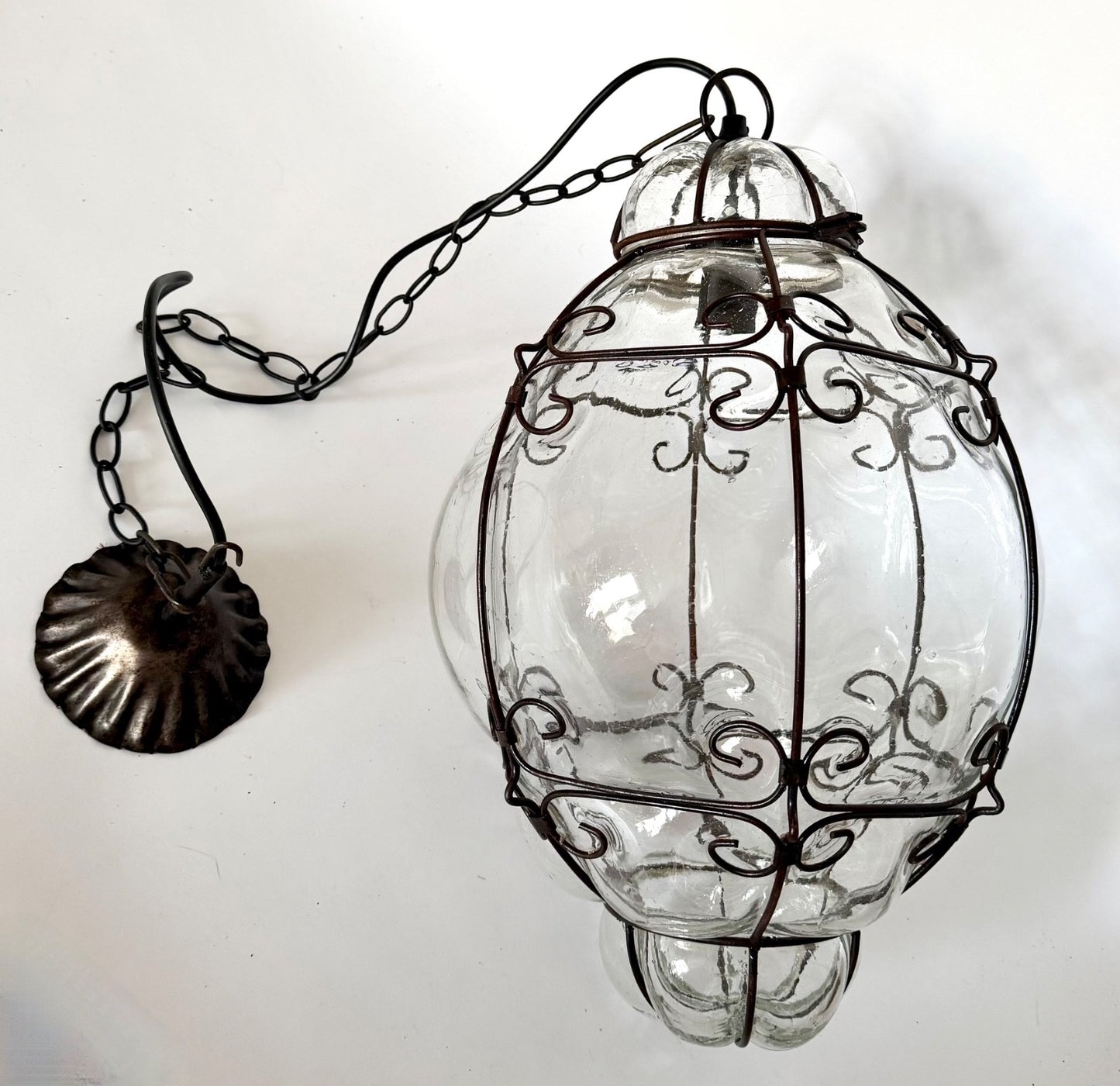 Very large Murano ceiling pendant light blown caged glass handmade 1950s 60s1