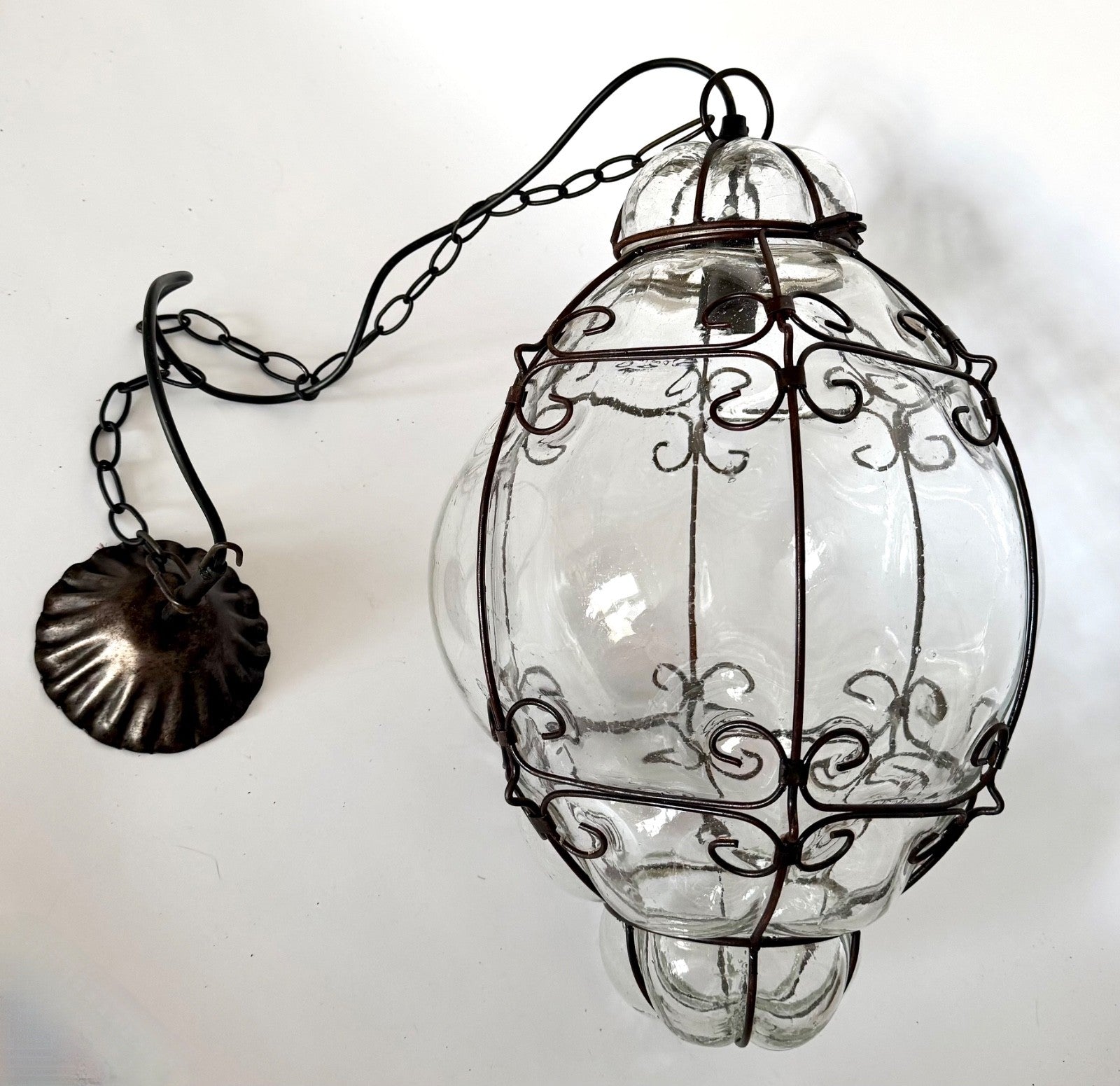 Very large Murano ceiling pendant light blown caged glass handmade 1950s 60s1