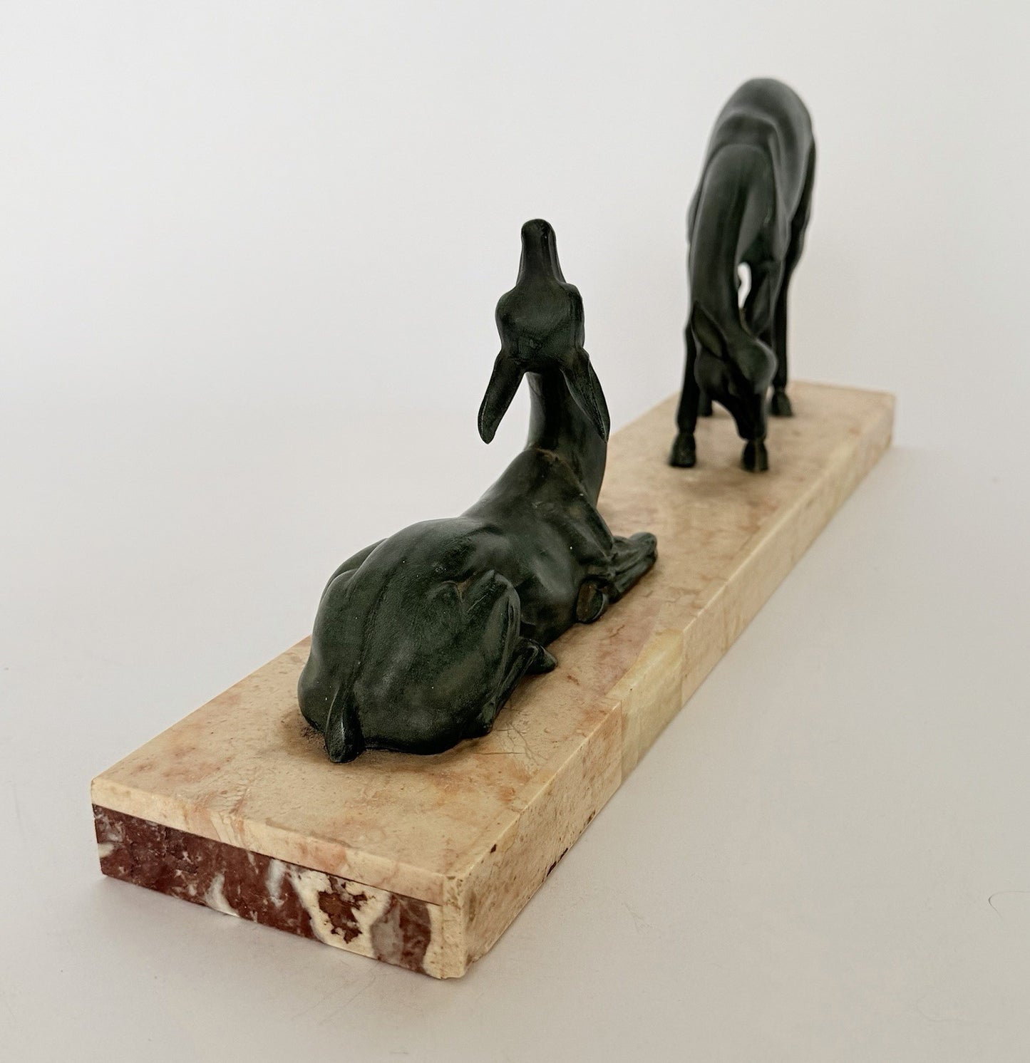 Original French Art Deco Gazelle Mantelpiece Sculpture Spelter Marble 1930s9