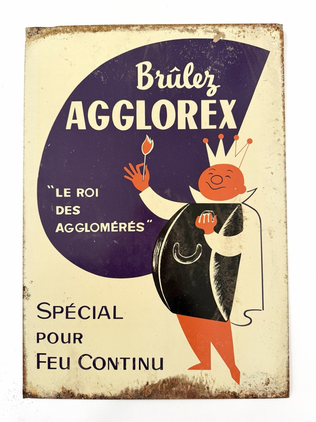 Vintage French printed brass sign 1950s 60s Agglorex firelighters great graphics0