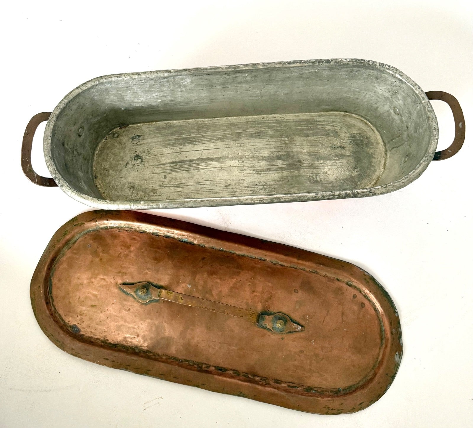 Antique French copper fish kettle/steamer/poacher/windowsill planter 19thC5