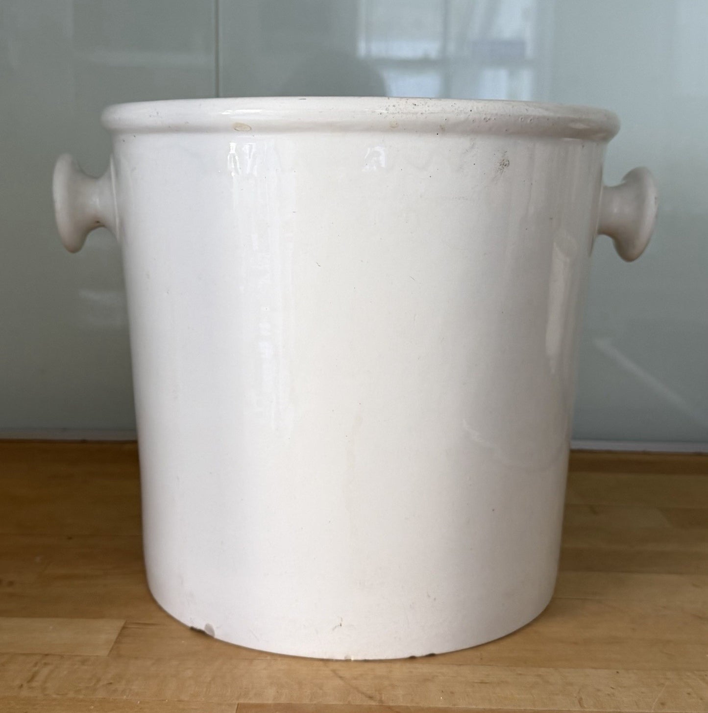 Large Antique Edwardian Ironware Slop Bucket White Stoneware Earthenware Handled3