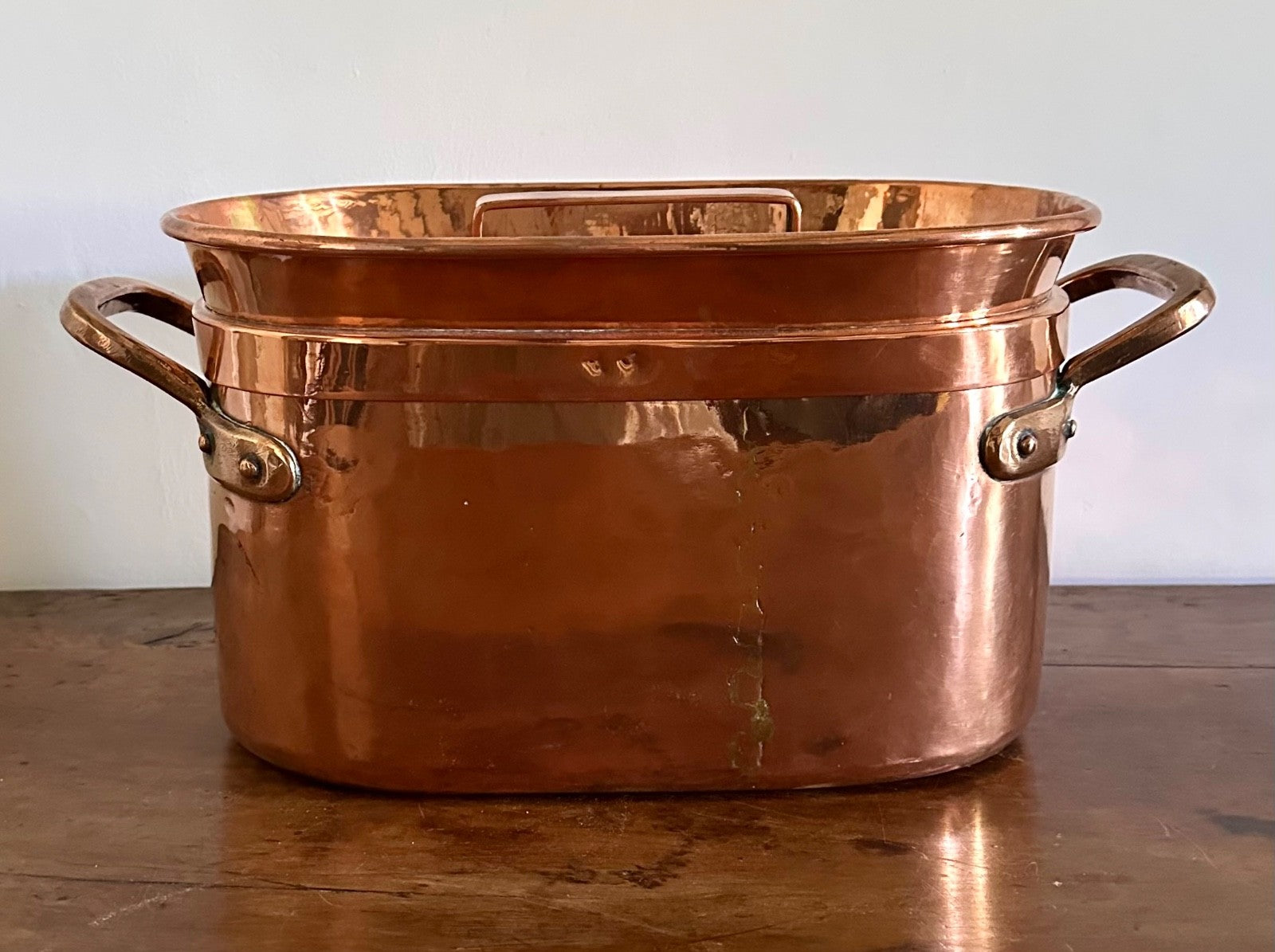 Antique French copper braisière 18thC daubière 41cm dovetail roasting pan1
