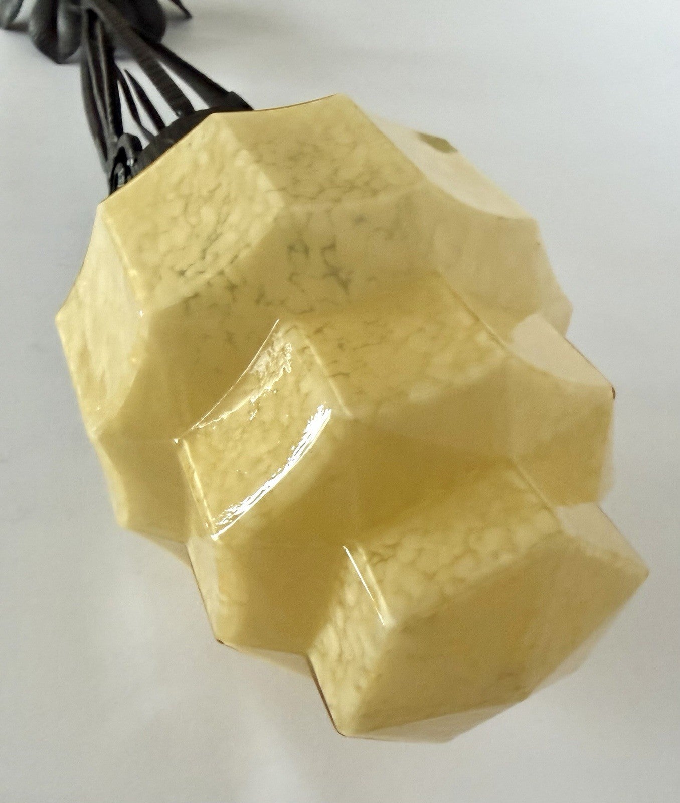 French Art Deco Skyscraper Marbled Stepped Glass & Iron Pendant Ceiling Light7