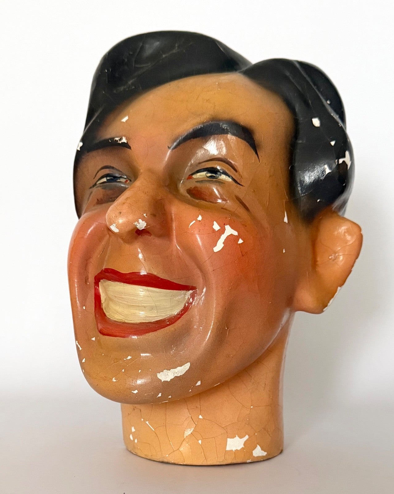 1930s French Shop Dummy Mannequin Head Male Hand Painted Papier Maché0