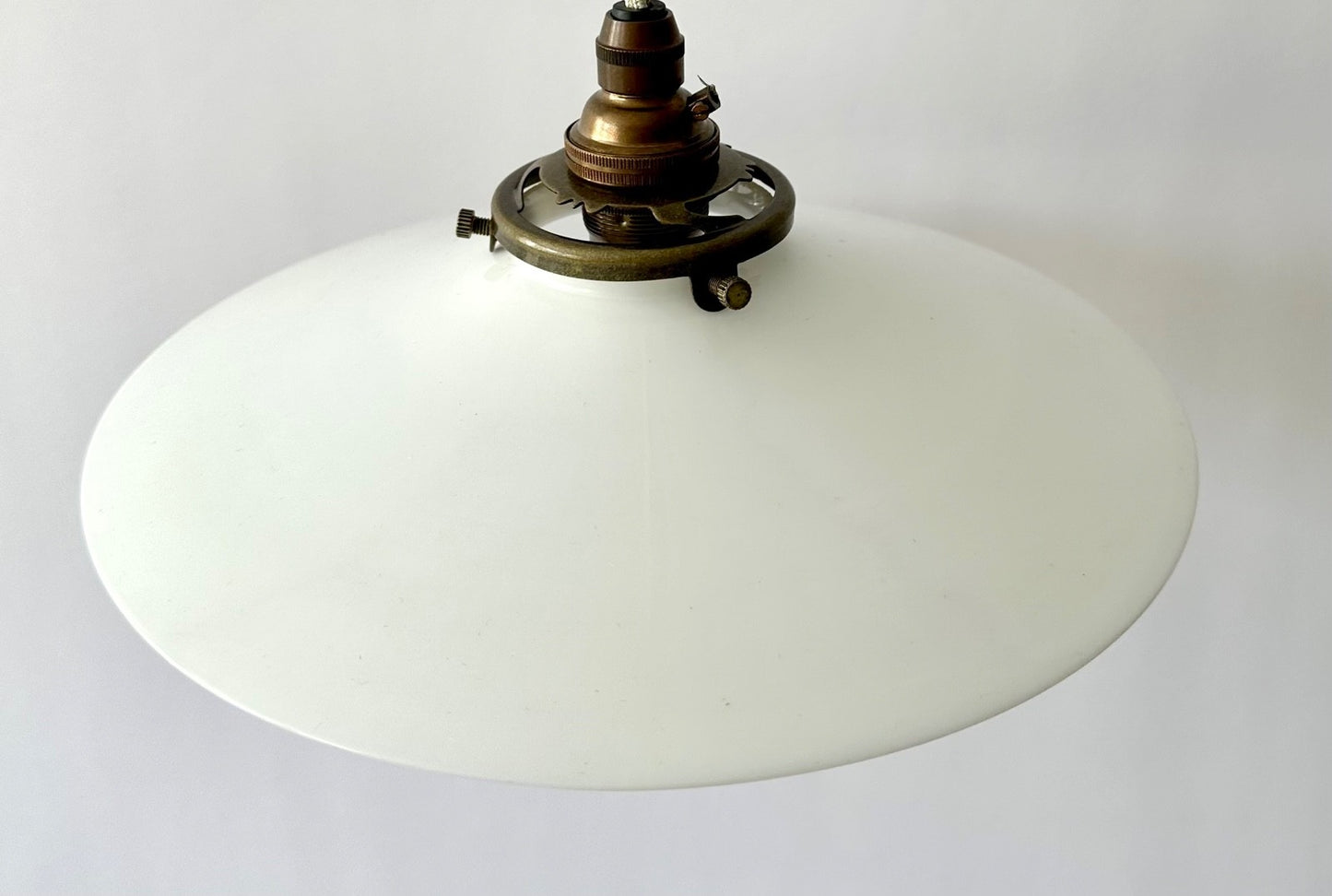 Smaller vintage French opaline glass coolie light shade ceiling + fittings 22cm2
