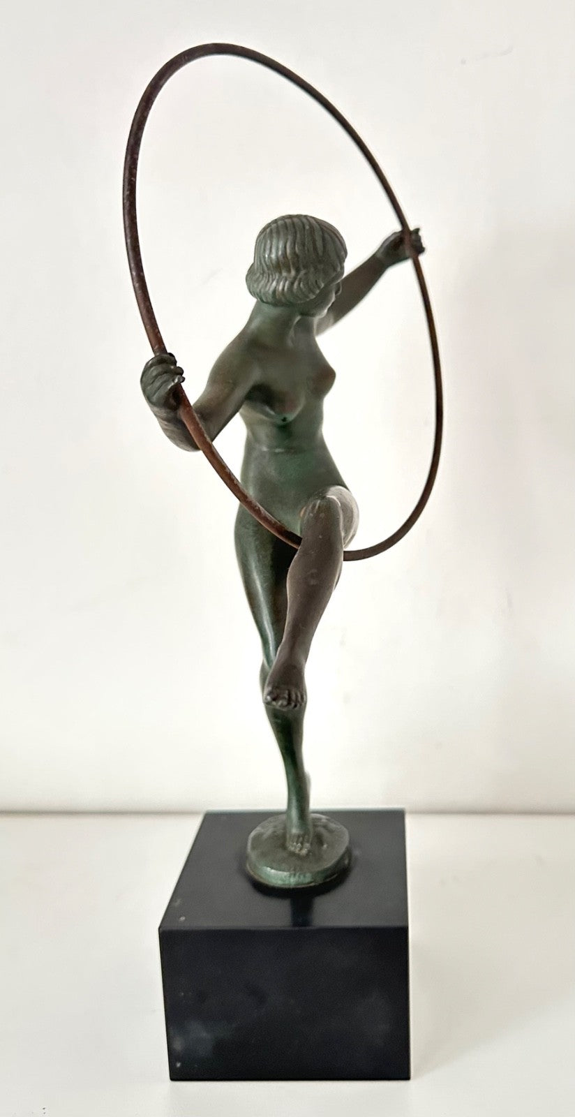 French Art Deco Spelter Sculpture Hoop Girl Marcel Bouraine 1930s Statuette4